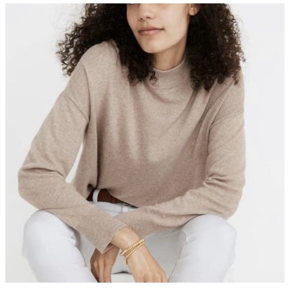 Madewell Ashbury Mockneck Sweater XL Tan Heather Hazelwood Minimalist Capsule